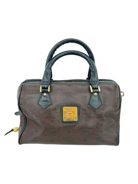HCL Vintage 80s 90s Brown Leather Monogram Handbag Luxury Classic